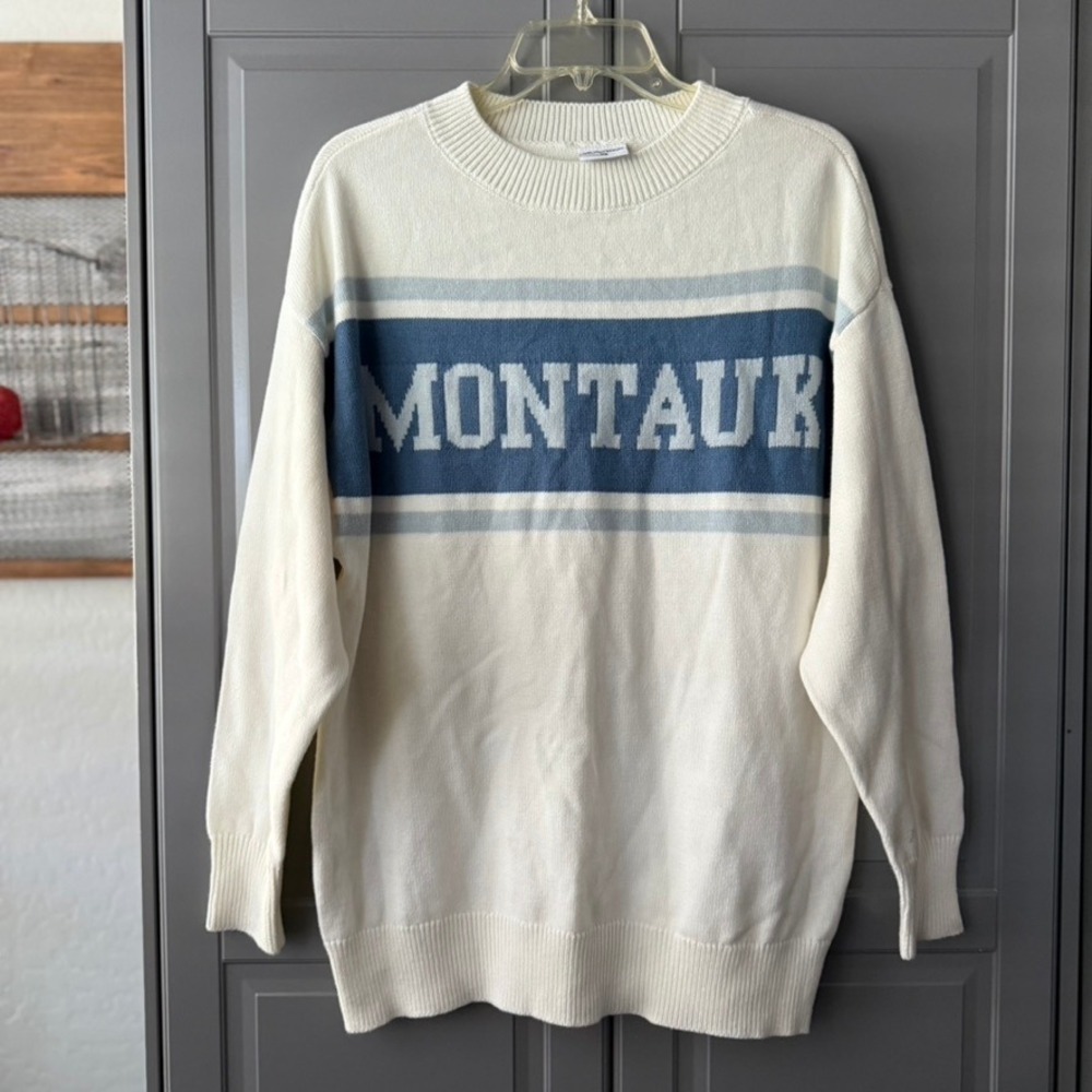 Moonrise Womens MONTAUK Striped Crewneck L/S Sweater, Cream Blue, XS‎